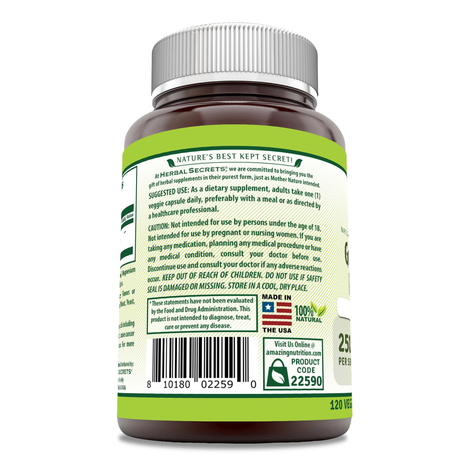 Herbal Secrets Grapeseed Extract Supplement - 250 mg, 120 Veggie Capsules, USA Made