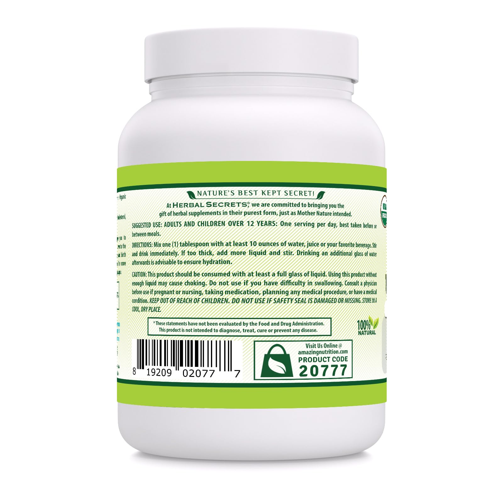 Herbal Secrets Psyllium Husk Powder - 5g per Serving, Non-GMO, Gluten-Free, Made in USA