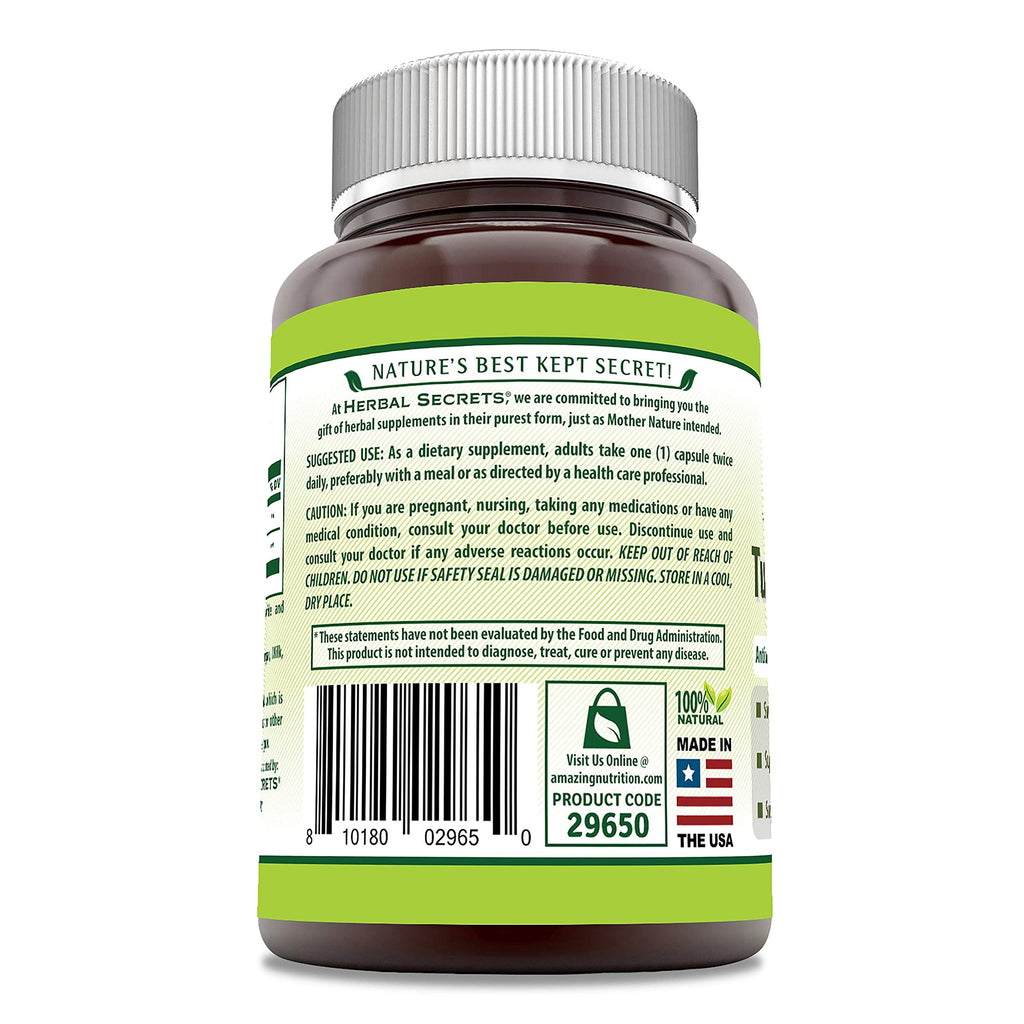 Herbal Secrets Turmeric & Ginger 500 mg Veggie Capsules - Non-GMO, Gluten Free, USA Made