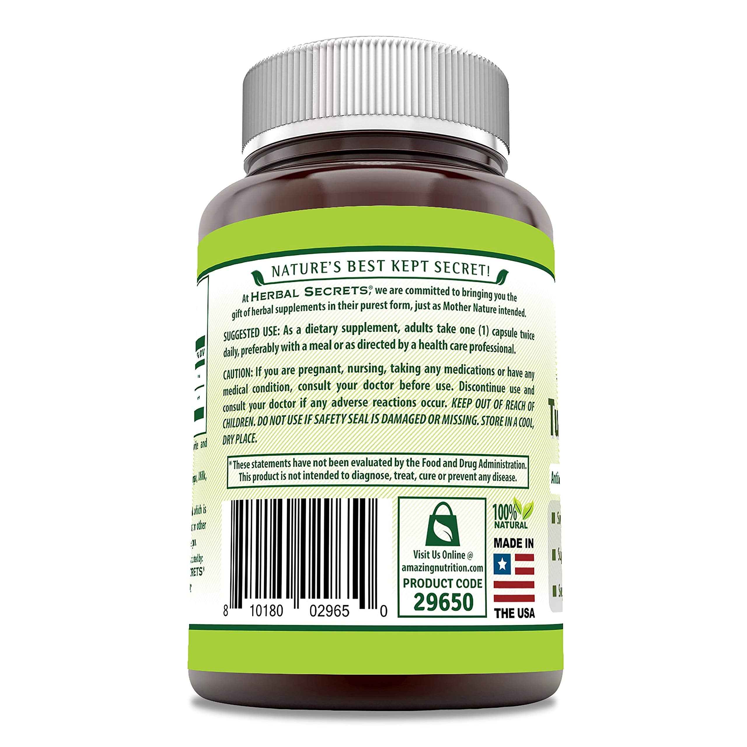 Herbal Secrets Turmeric & Ginger 500 mg Veggie Capsules - Non-GMO, Gluten Free, USA Made