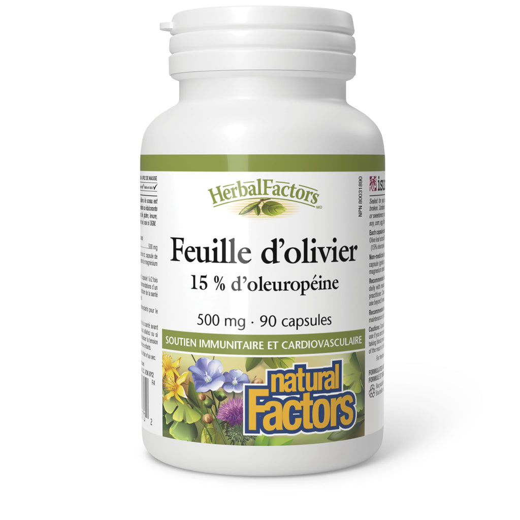 HerbalFactors by Natural Factors - Olive Leaf 500 mg | Natural Wellness Formula | 90 Capsules