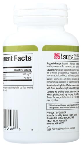 HerbalFactors Olive Leaf 500 mg | Natural Factors – Natural Wellness Formula, 60 Capsules