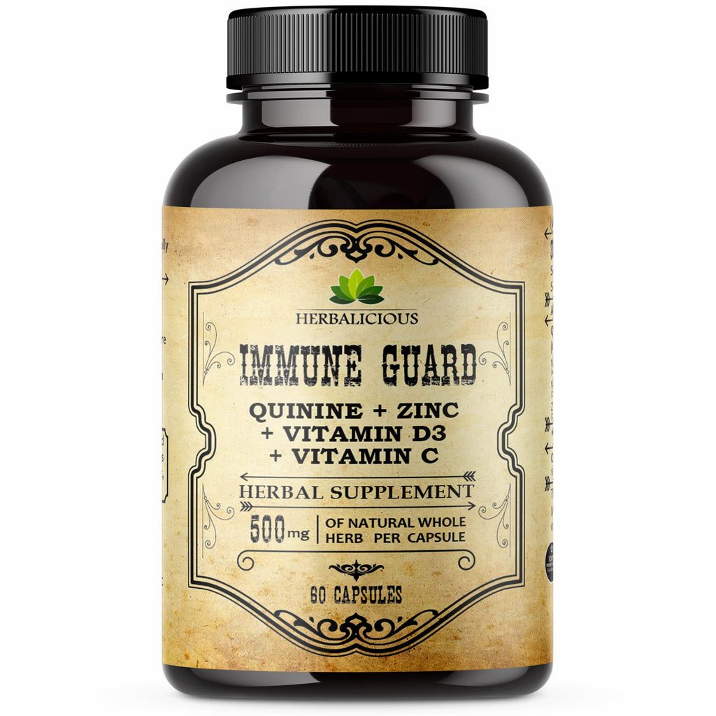 HERBALICIOUS Quinine Immune Guard | Quinine Capsules with Vitamin C, D3 & Zinc – 60 Capsules