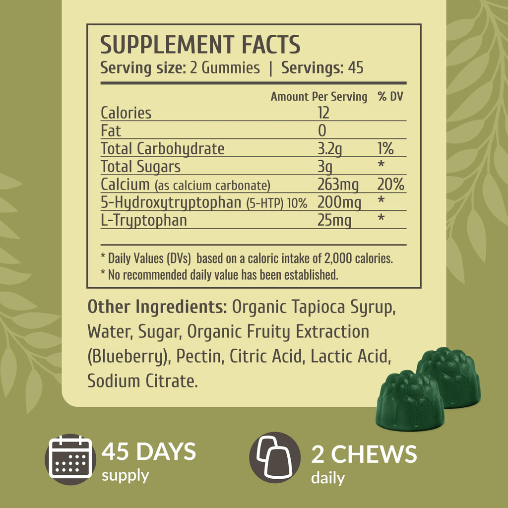 HERBAMAMA 5-HTP Gummies – 200mg Calm & Relaxation | Vegan, Non-GMO Blueberry (90)