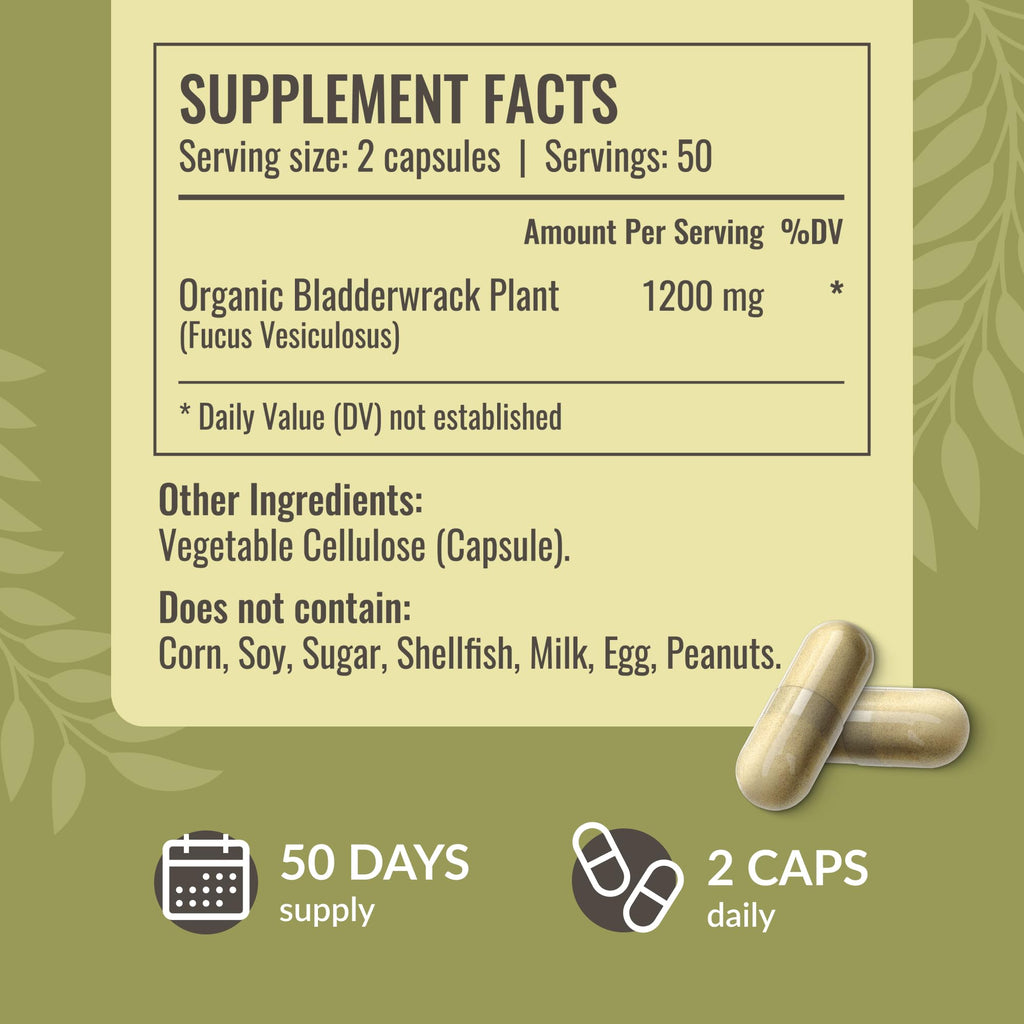 HERBAMAMA Bladderwrack Capsules - 1200mg, Vegan & Non-GMO Iodine Source