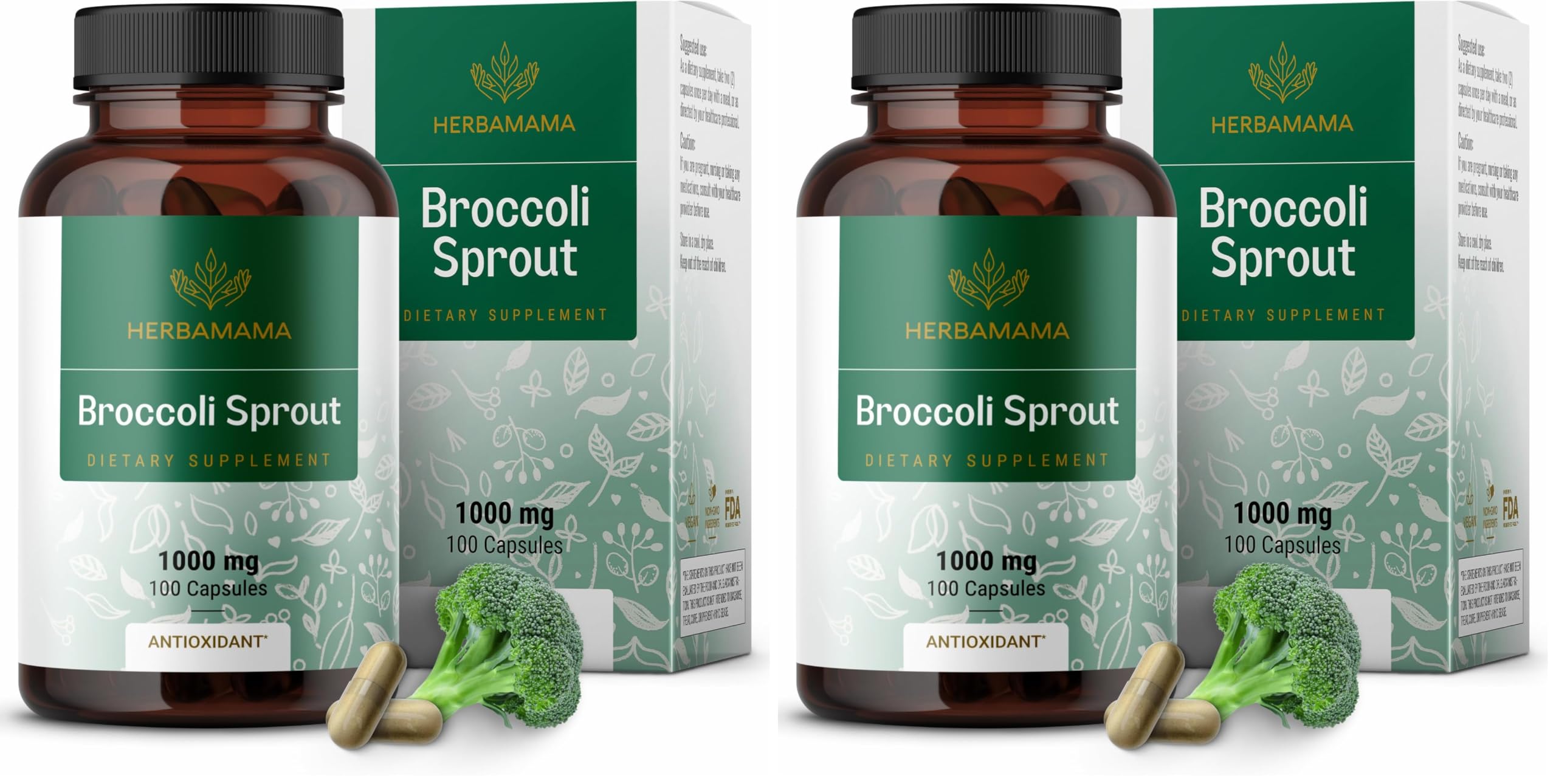 HERBAMAMA Broccoli Sprouts Capsules – 1000mg Broccoli Sprout Extract, Vegan & Non-GMO | Immune & Antioxidant Support (Pack of 2)