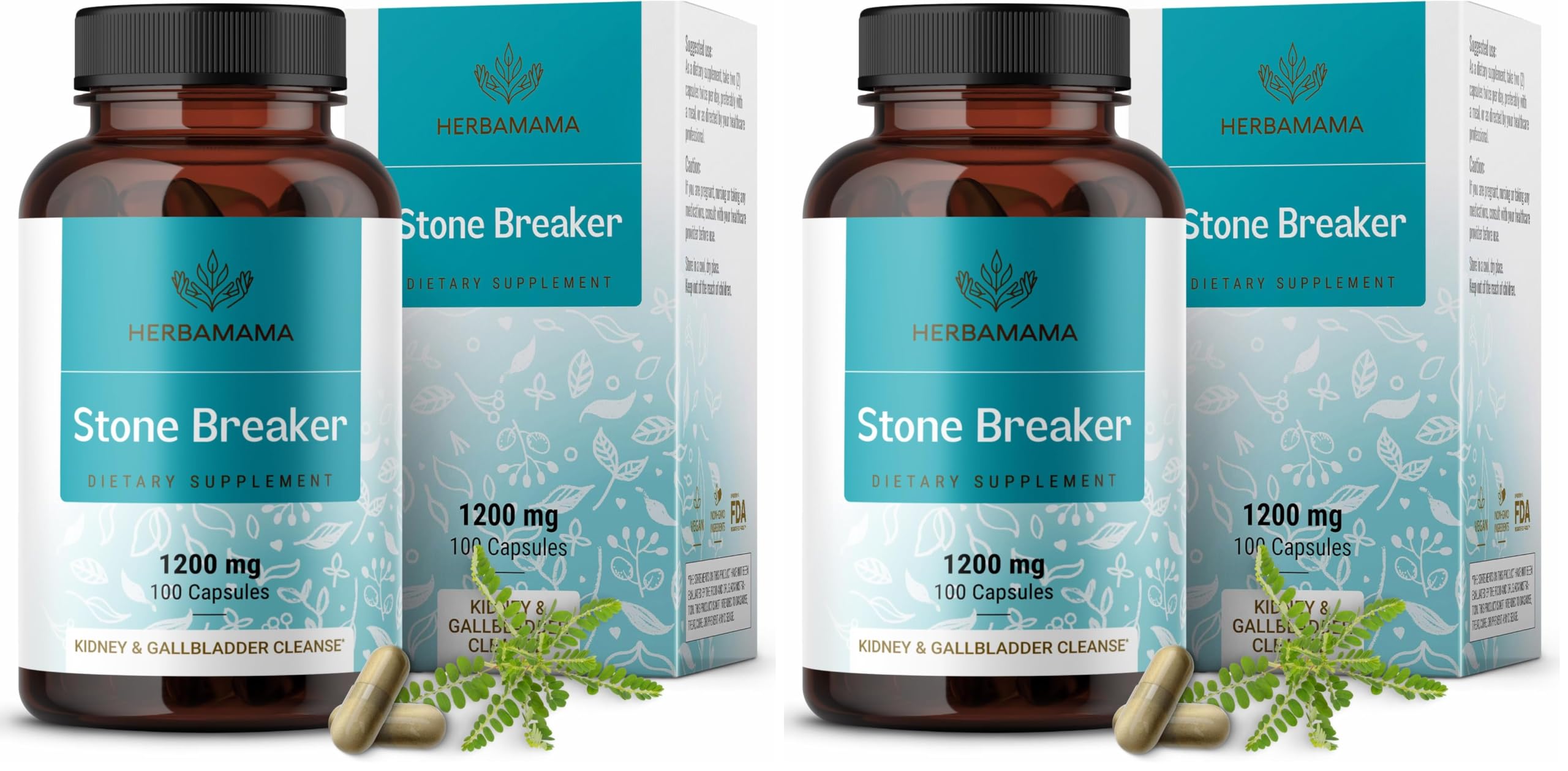 HERBAMAMA Chanca Piedra 1200mg – Kidney Stone Breaker, Gallbladder & Urinary Support (Pack of 2) – Vegan, Non-GMO