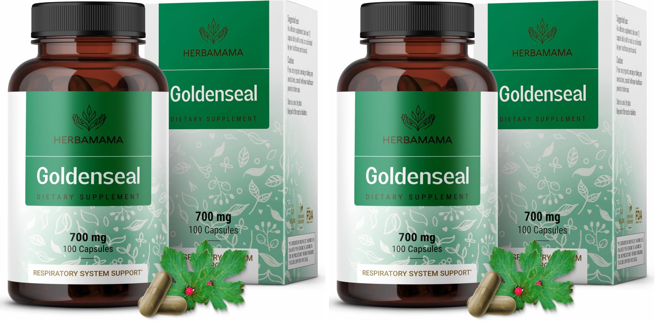 Goldenseal Root Capsules 700mg - Immune & Respiratory Support | Vegan, Non-GMO (Pack of 2)