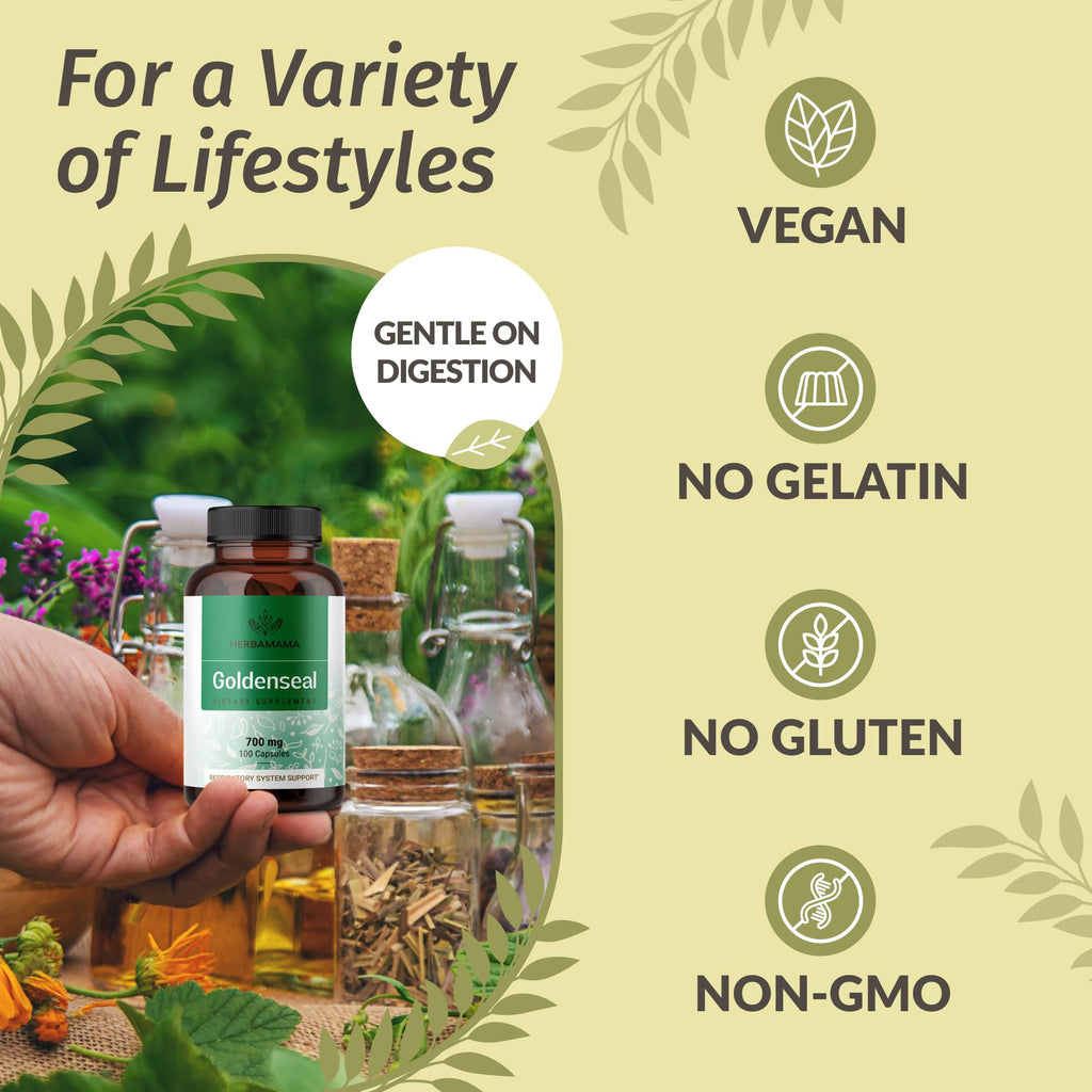 Goldenseal Root Capsules 700mg - Immune & Respiratory Support | Vegan, Non-GMO (Pack of 2)