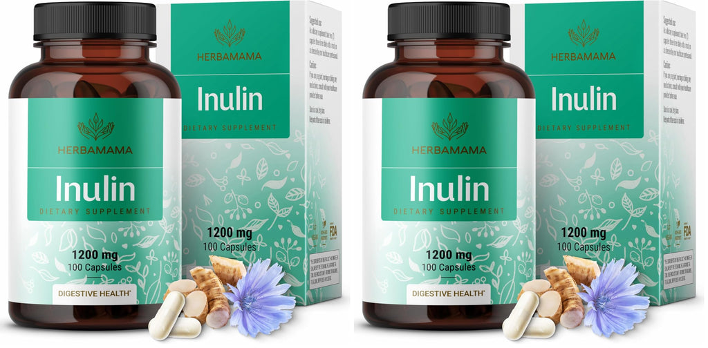 HERBAMAMA Inulin Powder Capsules 1200mg – Digestive Support & Prebiotic Fiber (Pack of 2)