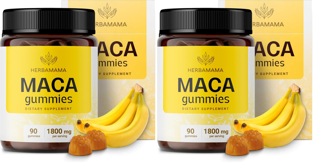HERBAMAMA Maca Root Gummies - 1800mg Energy Support, Vegan & Non-GMO (Pack of 2)