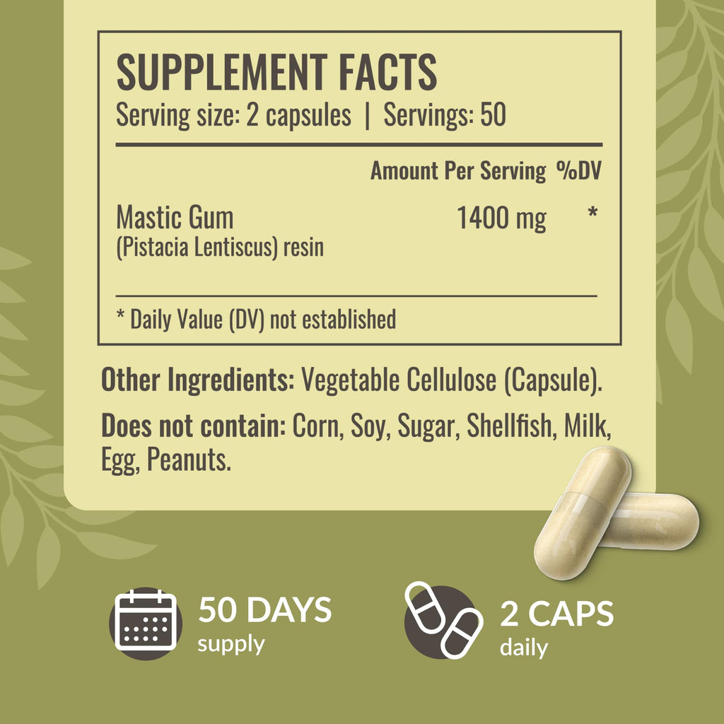 HERBAMAMA Mastic Gum Capsules 1400mg – Digestive Support (Vegan, Non-GMO)