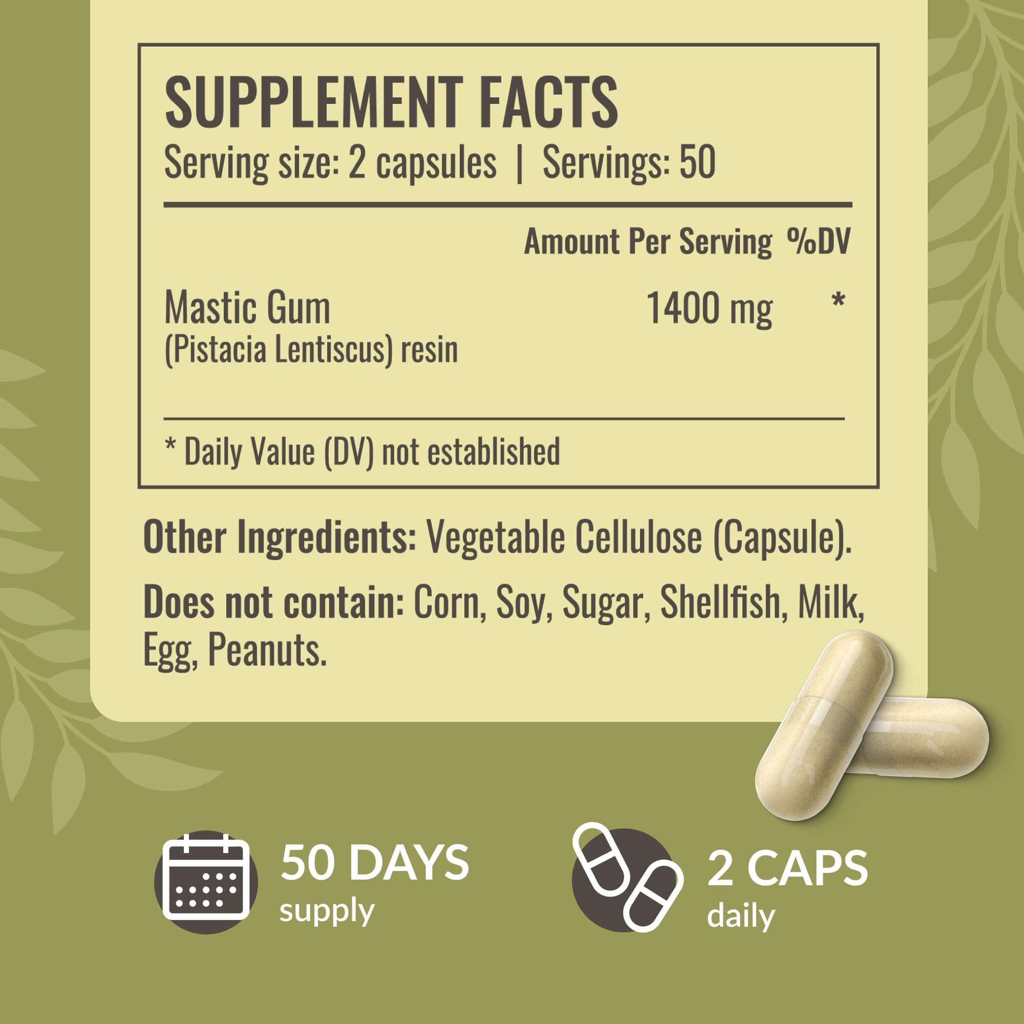 HERBAMAMA Mastic Gum Capsules 1400mg – Digestive Support (Vegan, Non-GMO)