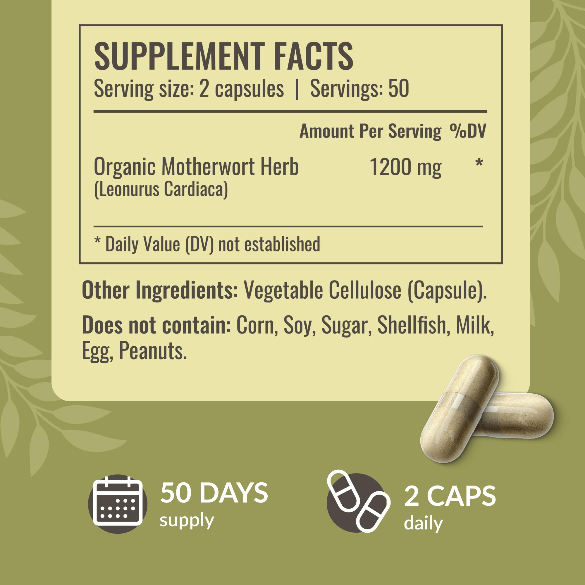 HERBAMAMA Motherwort Capsules 1200mg – Calm & Mood Support for Women | Vegan, Non-GMO
