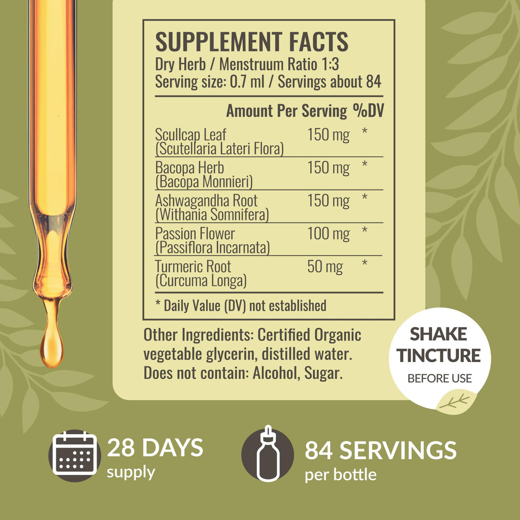 HERBAMAMA Nerve Support Supplement - Vegan Nerve Support Formula with Ashwagandha & Bacopa Monnieri for Brain - Non-GMO, Alcohol & Sugar-Free Daily Calming Drops for Adults, 28-Day Supply (Pack of 2)