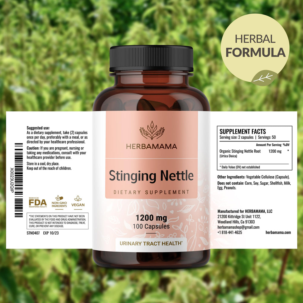 HERBAMAMA Stinging Nettle 1200mg – Urinary Tract Support (Vegan, Non-GMO) Pack of 2