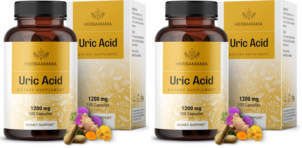 HERBAMAMA Uric Acid Cleanse Capsules - 1200mg Uric Acid Support (Tart Cherry, Milk Thistle, Celery Root) - Vegan, Non-GMO - Pack of 2