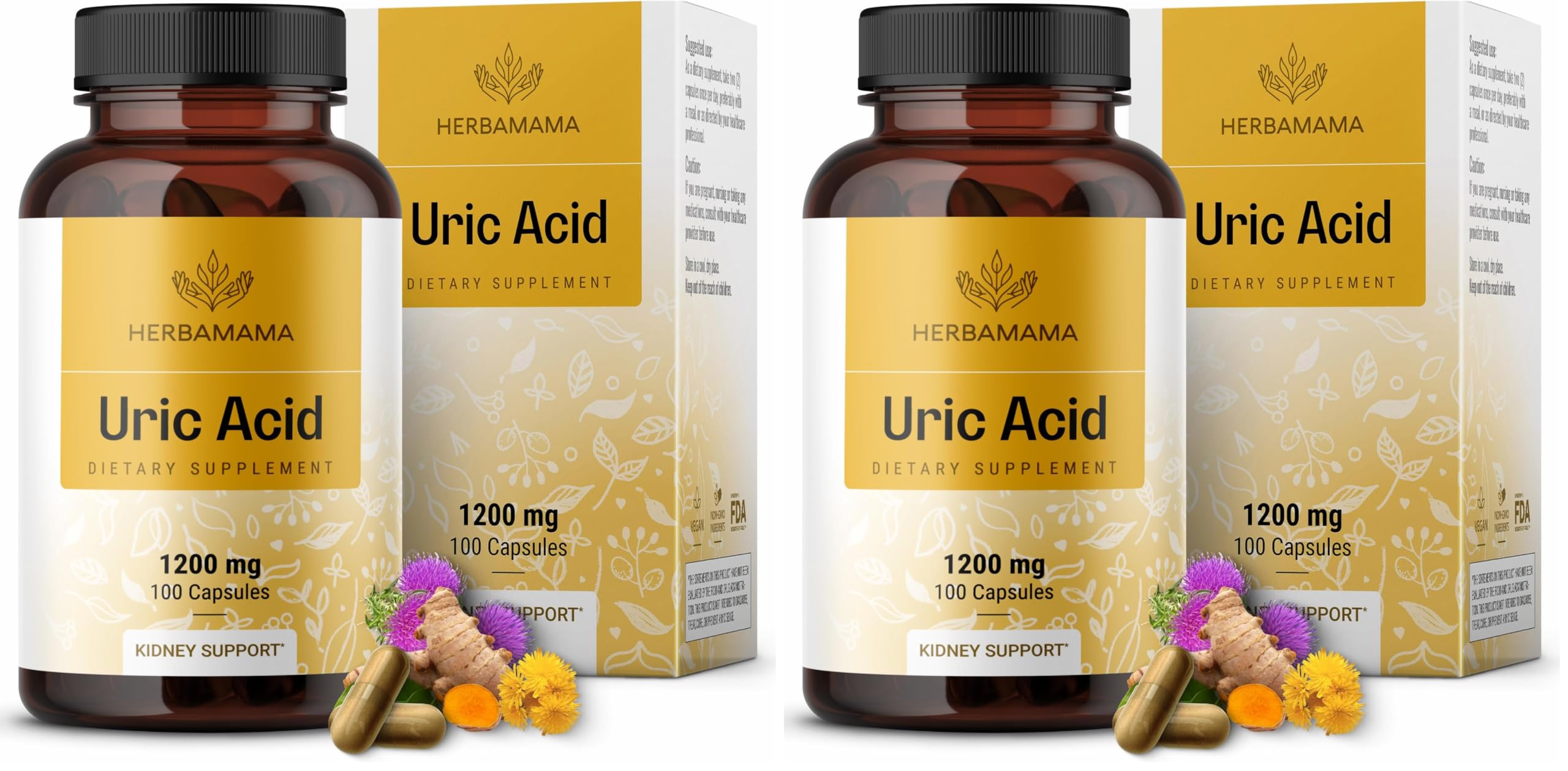 HERBAMAMA Uric Acid Cleanse Capsules - 1200mg Uric Acid Support (Tart Cherry, Milk Thistle, Celery Root) - Vegan, Non-GMO - Pack of 2