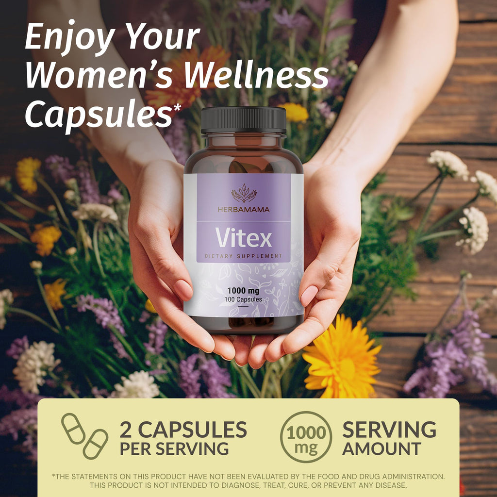 HERBAMAMA Vitex Fruit Capsules - 1000mg Chaste Tree Berry Powder for Women's Support - Vegan, Non-GMO Pure Vitex Chasteberry Supplement for Women (Pack of 2)