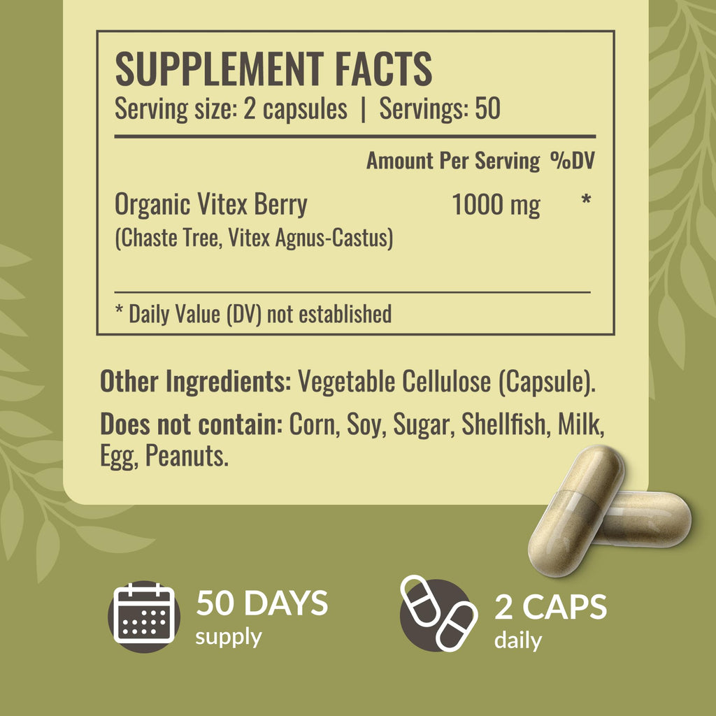 HERBAMAMA Vitex Fruit Capsules - 1000mg Chaste Tree Berry Powder for Women's Support - Vegan, Non-GMO Pure Vitex Chasteberry Supplement for Women (Pack of 2)