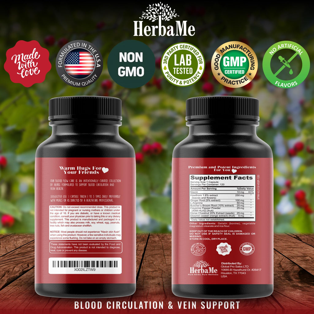 HerbaMe Blood Circulation Supplement – 120 Capsules for Vein & Heart Health