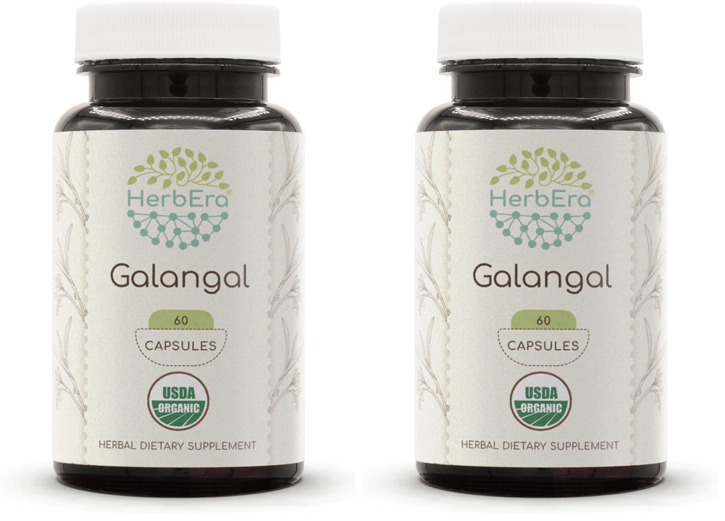HerbEra Galangal 60 Capsules – 500 mg, USDA Organic Galangal (Alpinia Galangal) – Pack of 2