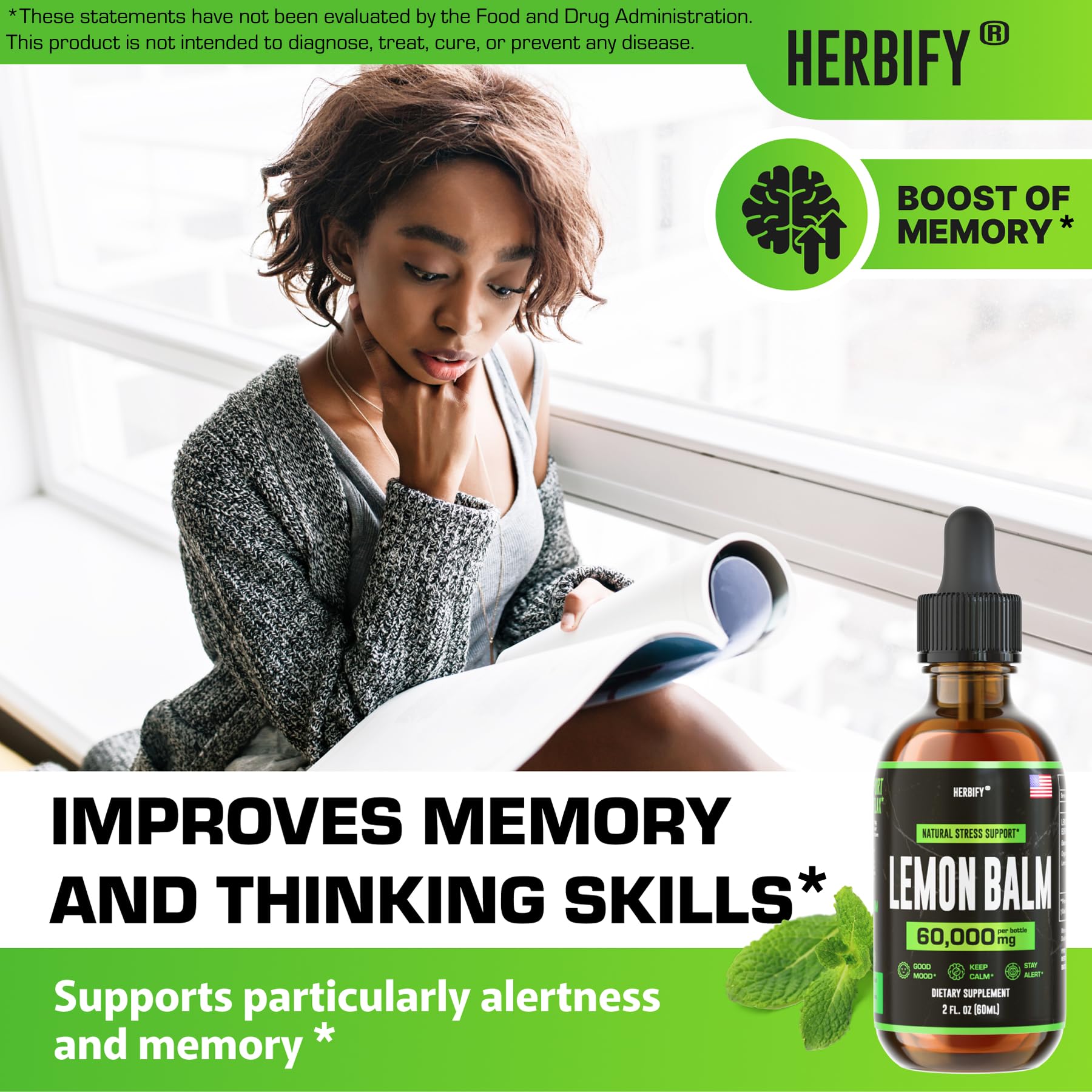 HERBIFY Lemon Balm Tincture – Melissa Officinalis, Brain & Mood Support (2 oz)