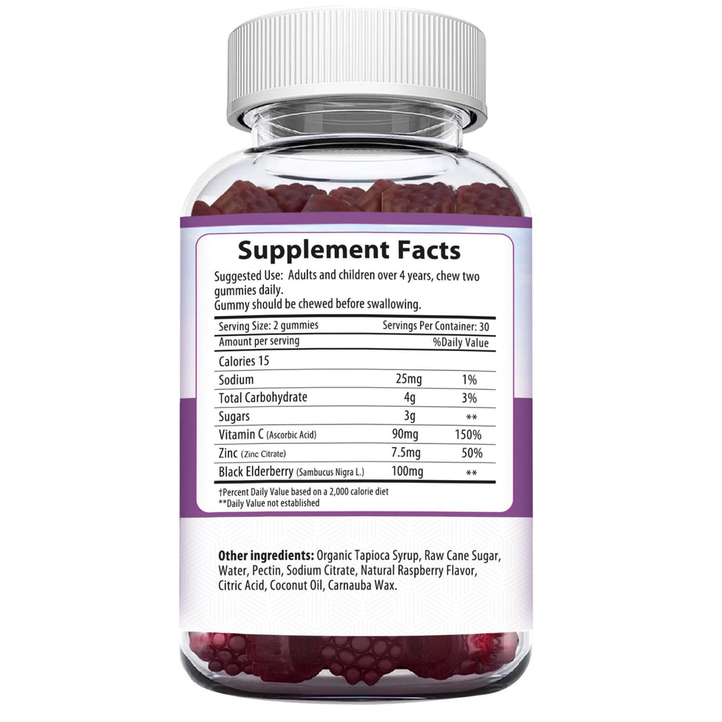 HERBION Elderberry Gummies with Vitamin C & Zinc | Immune Support, Gluten-Free & Gelatin-Free, 60 Gummies (USA Made)