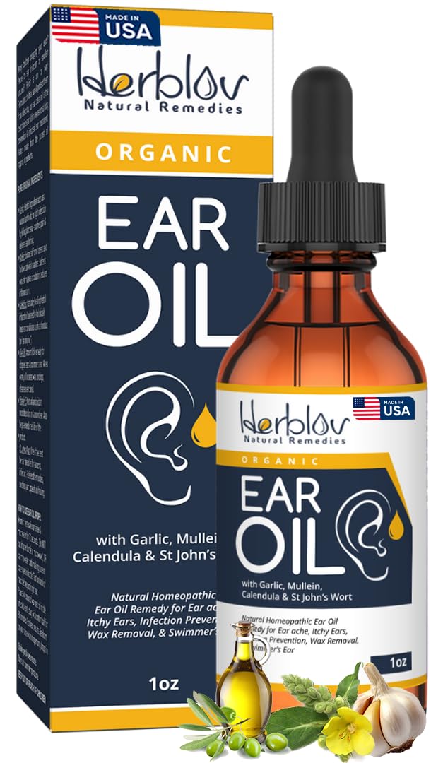 Herblov Organic Ear Oil for Ear Infections | Natural Eardrops for Swimmer's Ear & Wax Removal