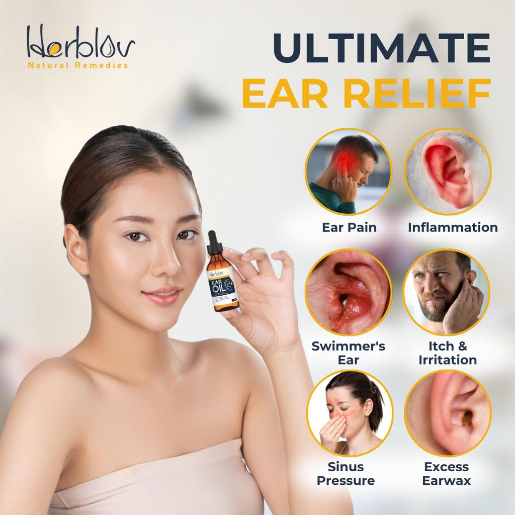 Herblov Organic Ear Oil for Ear Infections | Natural Eardrops for Swimmer's Ear & Wax Removal