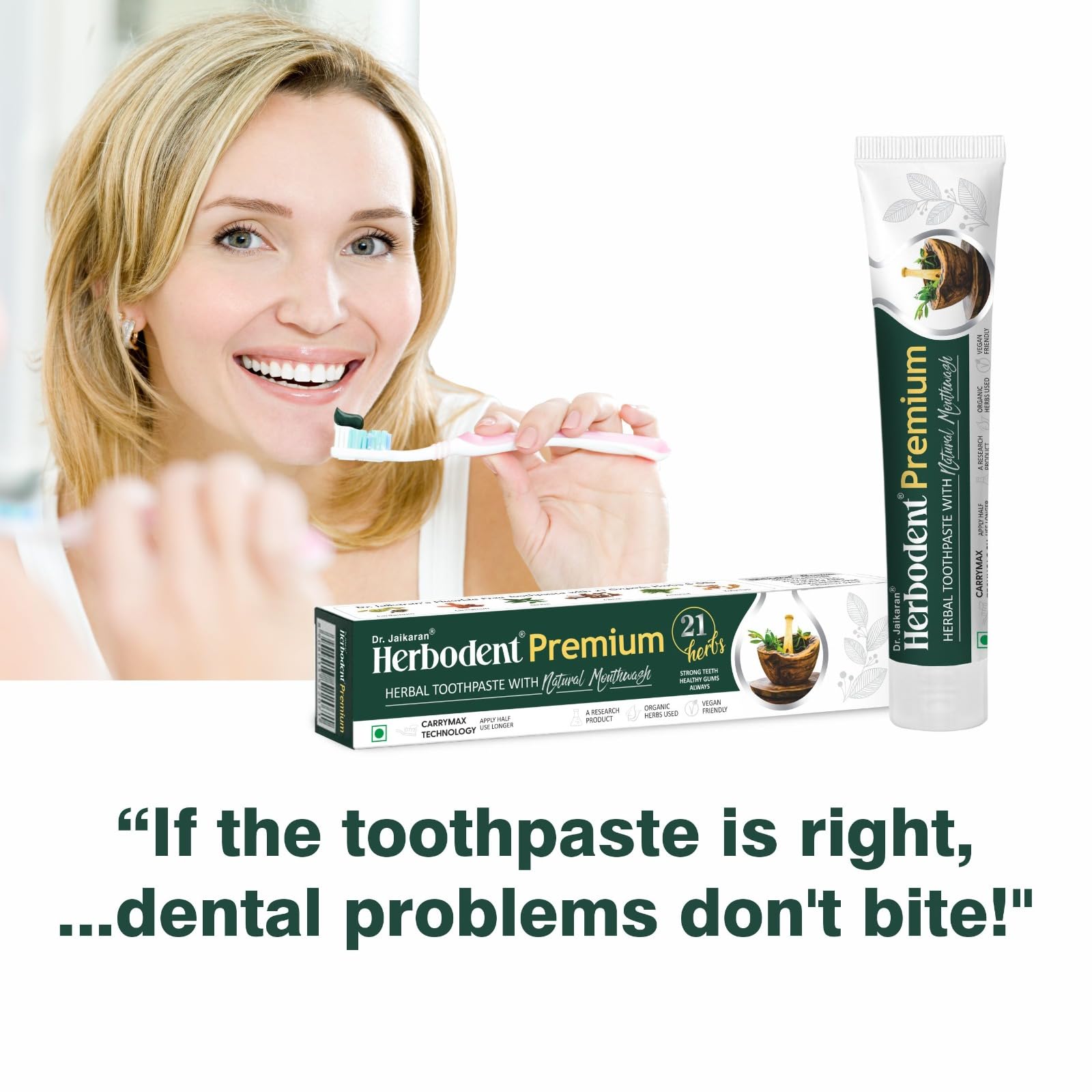 Herbodent ae Premium Toothpaste - 5.82 Oz | 21 Herbs for Strong Teeth & Healthy Gums - Neem, Clove, Cinnamon, Cardamom | Natural Mouthwash | No Paraben, No Fluoride, No Saccharin, No Triclosan