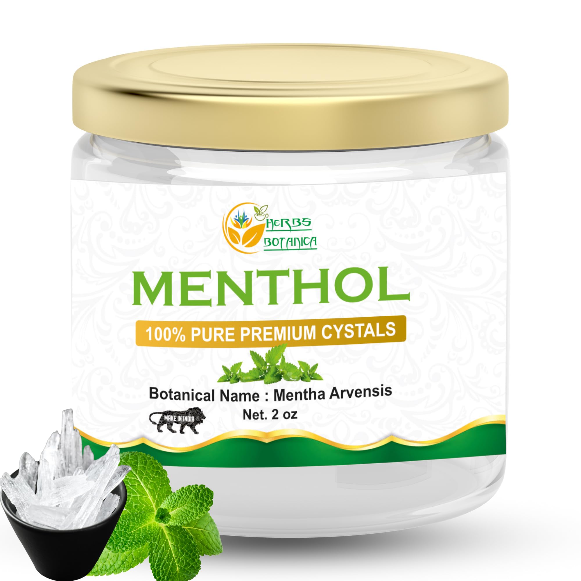 Herbs Botanica Menthol Crystals (Mentha Arvensis) – 100% Pure USP, 2 oz