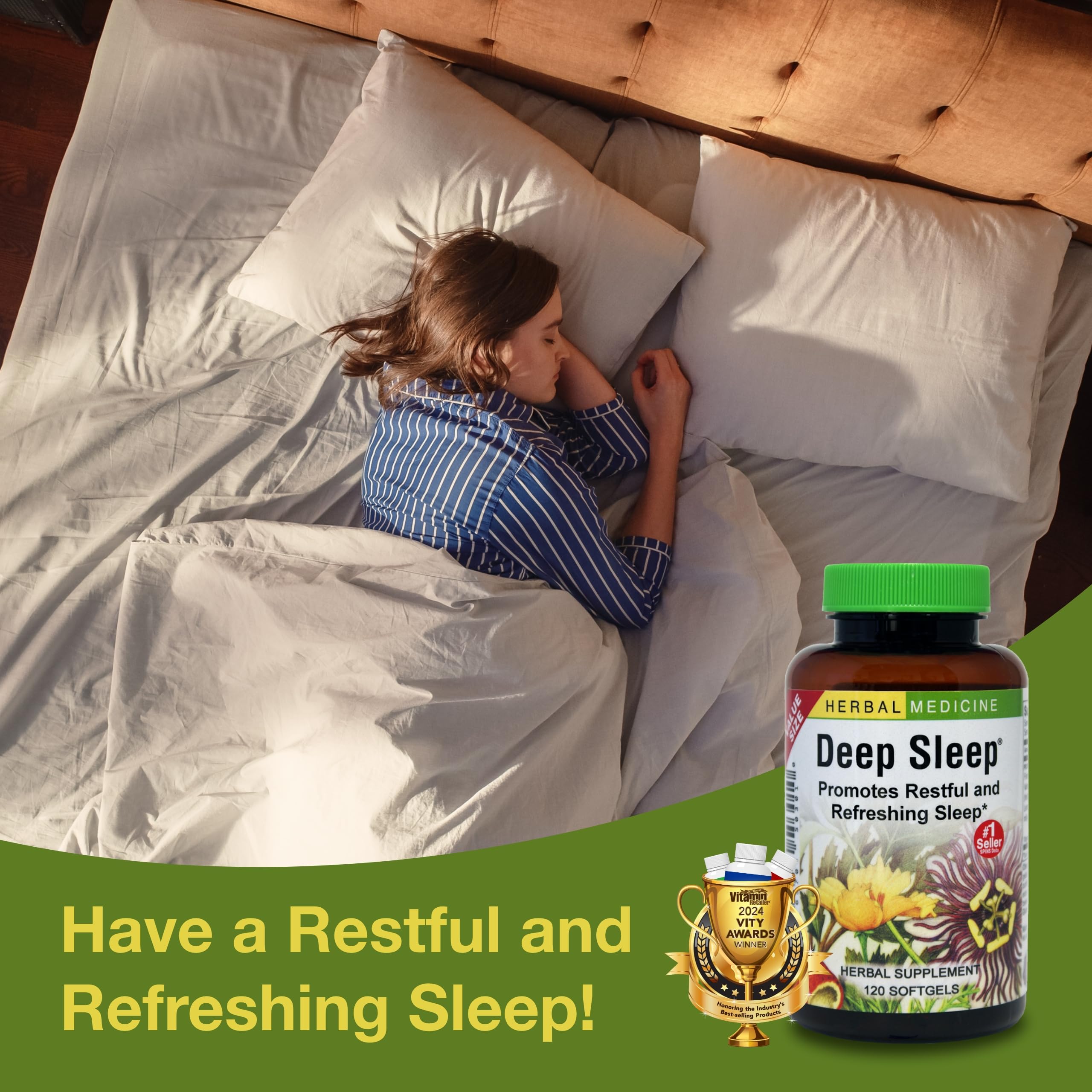 Herbs Etc. Deep Sleep Softgels – Herbal Sleep Support with Passionflower, Chamomile & Lemon Balm | 120 Softgels