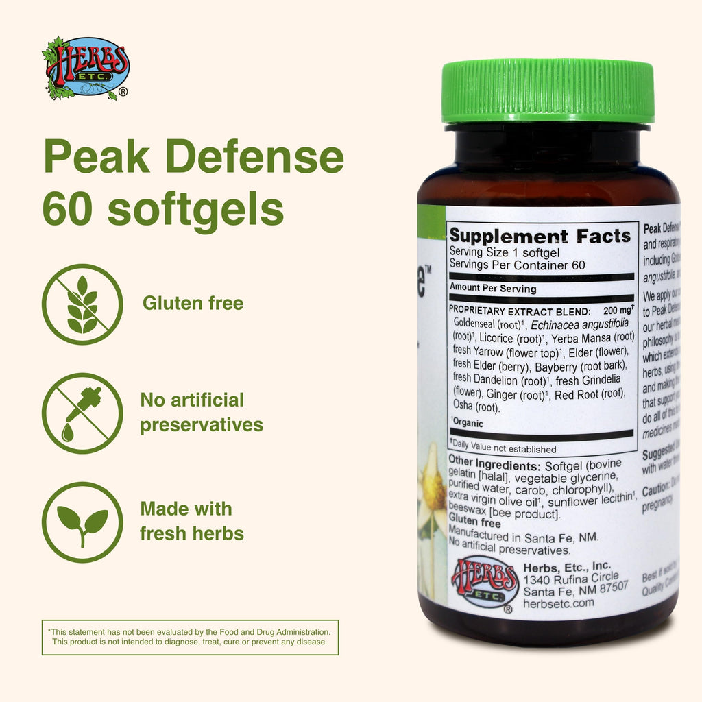 Herbs Etc. Peak Defense – Immune Support & Respiratory Health | Gluten-Free, 60 Softgels