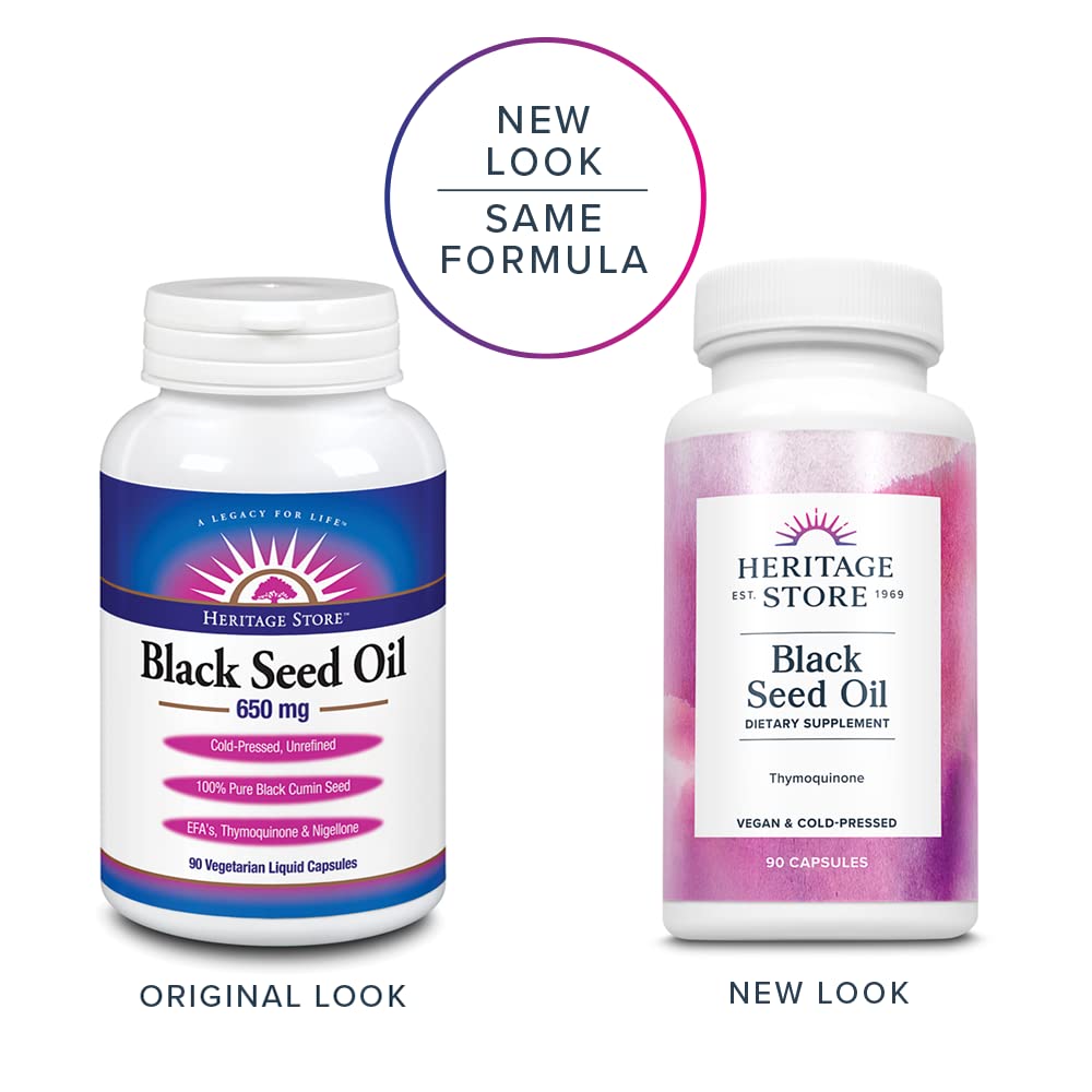 HERITAGE STORE Black Seed Oil 650mg | Nigella Sativa Capsule Supplement