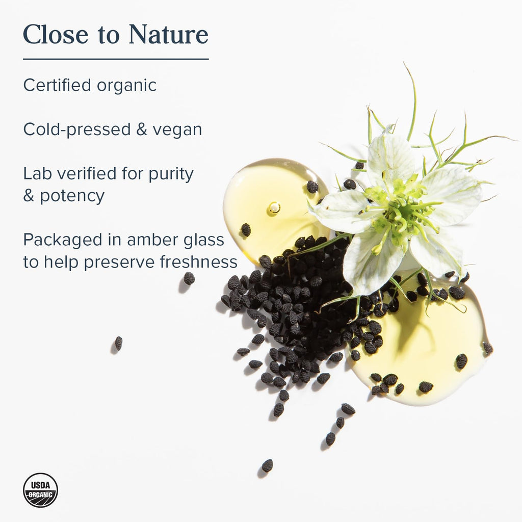 HERITAGE STORE Organic Black Seed Oil – Cold-Pressed Nigella Sativa, Thymoquinone, Vegan 8oz