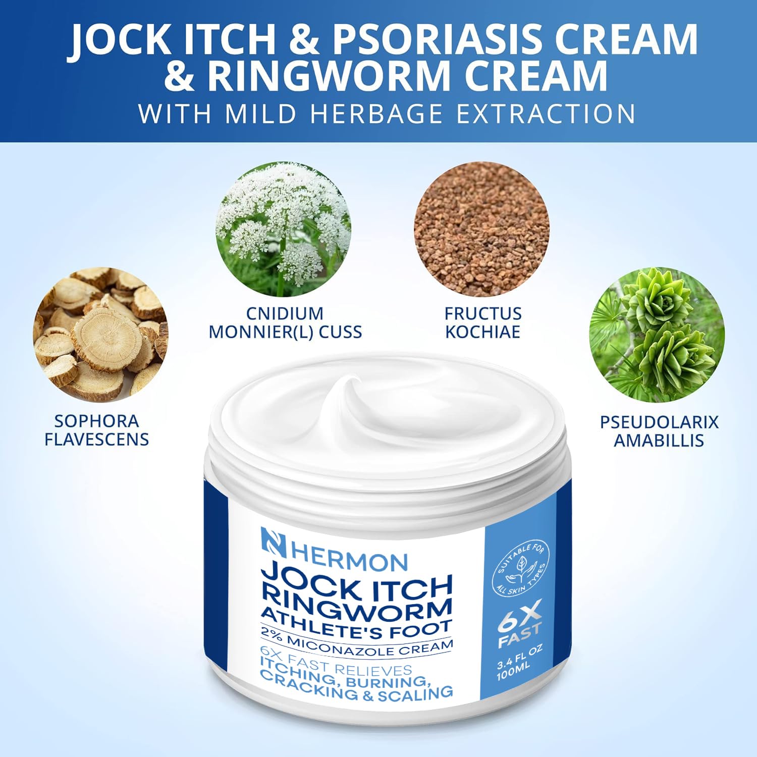 Hermon Jock Itch Cream - Antifungal Ringworm & Psoriasis Treatment for Humans, 100ml