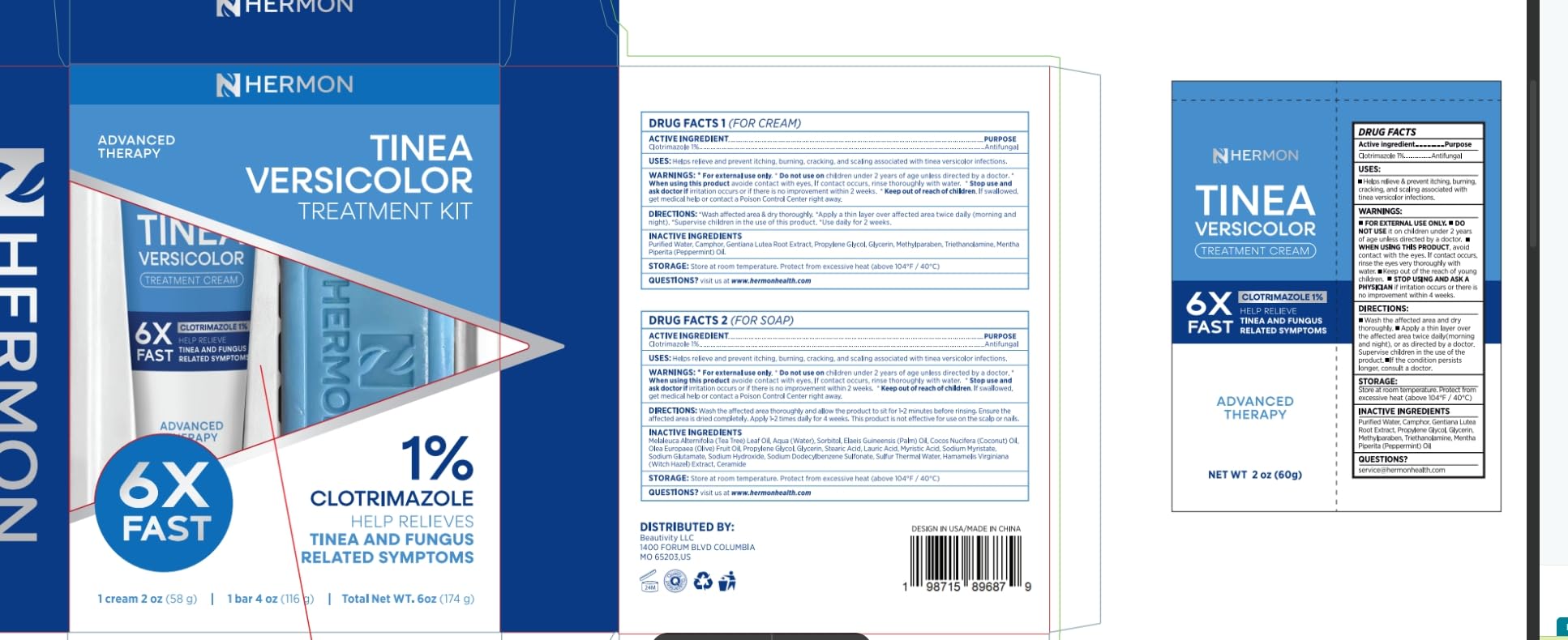 Hermon Tinea Versicolor Treatment Kit – Fast-Acting Cream 2oz & Soap 4oz