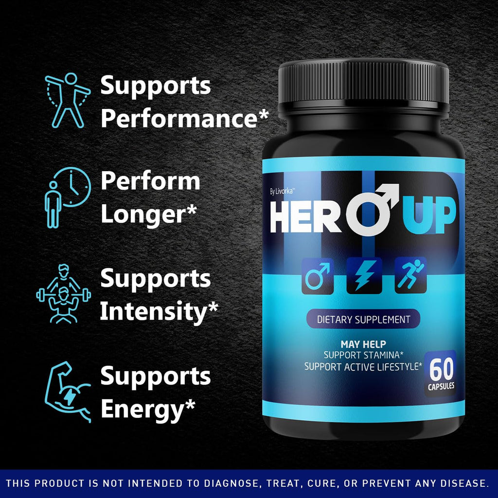 LIVORKA Hero Up Capsules - 2 Pack | Maximum Strength Energy for Men, All-Natural Vitamins, 120 Capsules