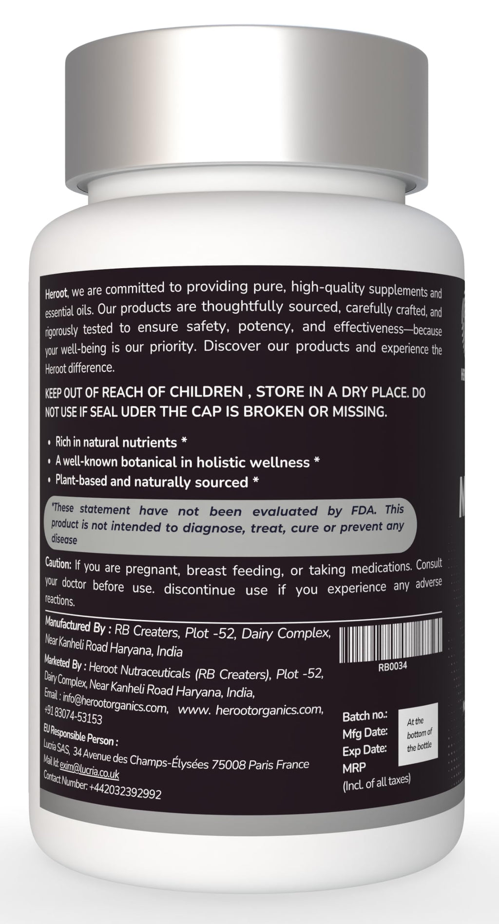 Heroot Organic Manjistha Root 400mg Organic Skin Supplement | Rubia Cordifolia