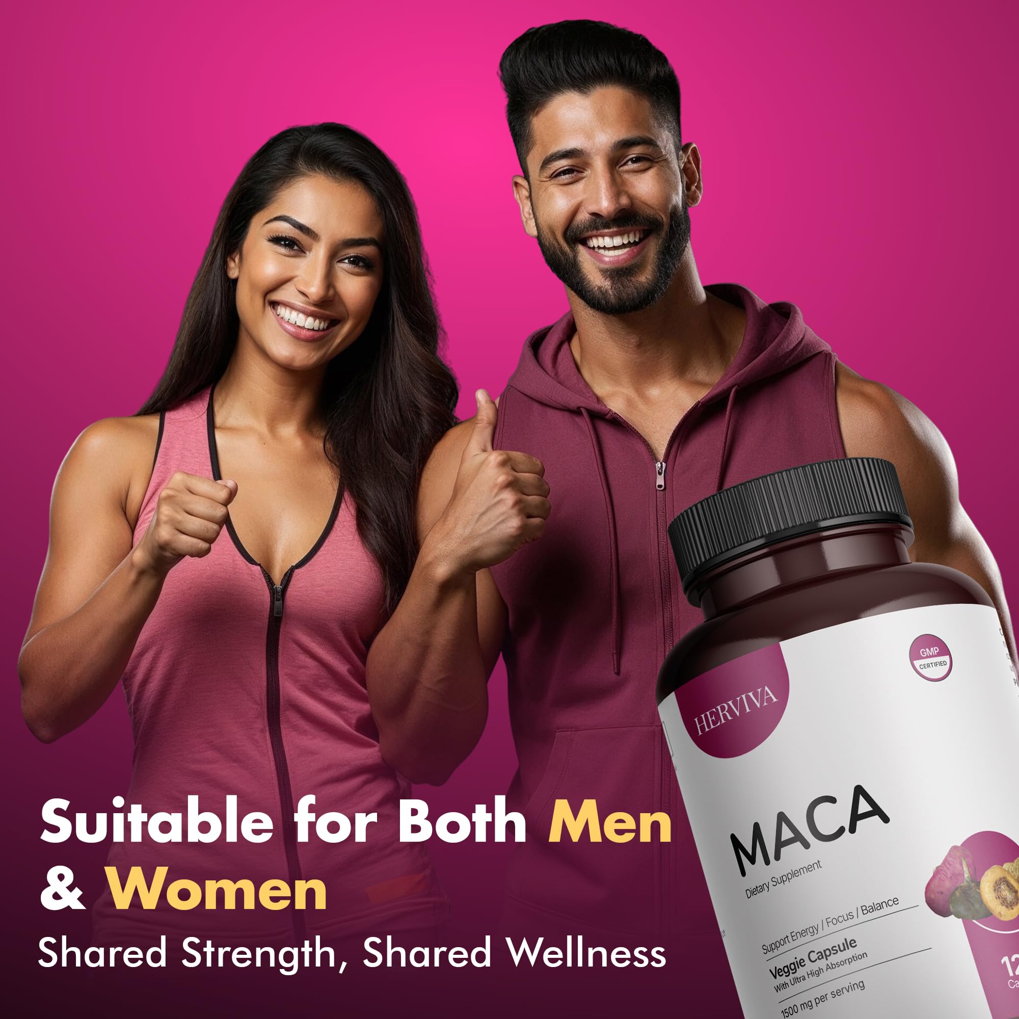HERVIVA Maca Root Capsules – 1500mg per Serving | Vegan Veggie Capsules