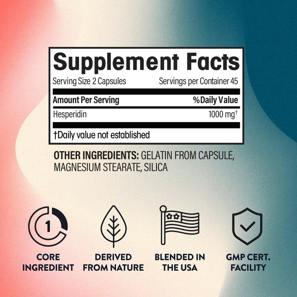Hesperidin 1,000mg - 100% Pure Ingredient with No Mixes or Additives | Blood Circulation Support, 90 Capsules