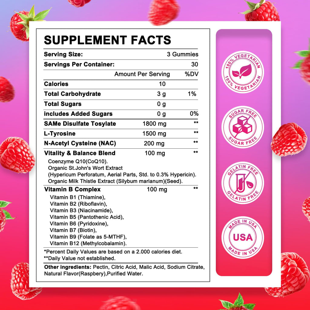 HevChay SAM-e Gummies - 1800 mg High-Absorption SAM-e for Brain, Mood, Joints & Liver - Vegan