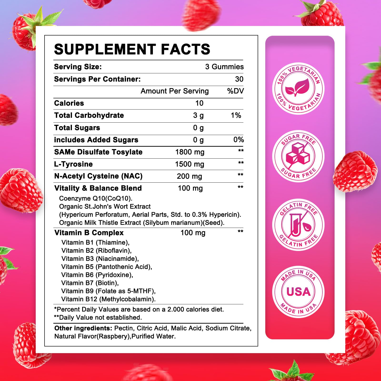 HevChay SAM-e Gummies - 1800 mg High-Absorption SAM-e for Brain, Mood, Joints & Liver - Vegan