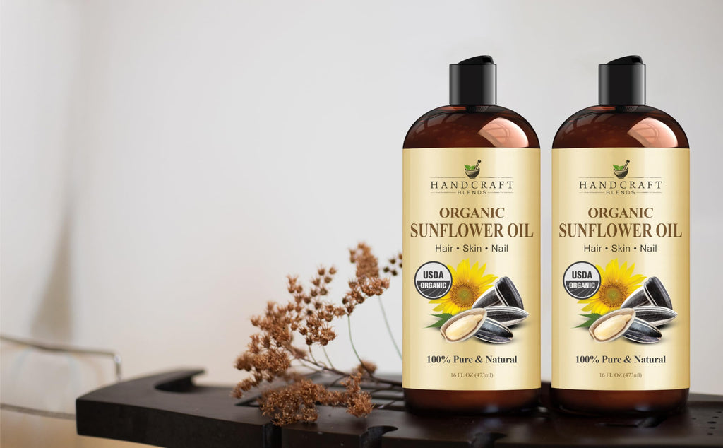Handcraft Blends USDA Organic Sunflower Oil - Cold-Pressed 16 Oz - 100% Pure and Natural - Premium Grade Carrier Oil for Skin and Hair - Hair and Body - Massage - Hexane-Free