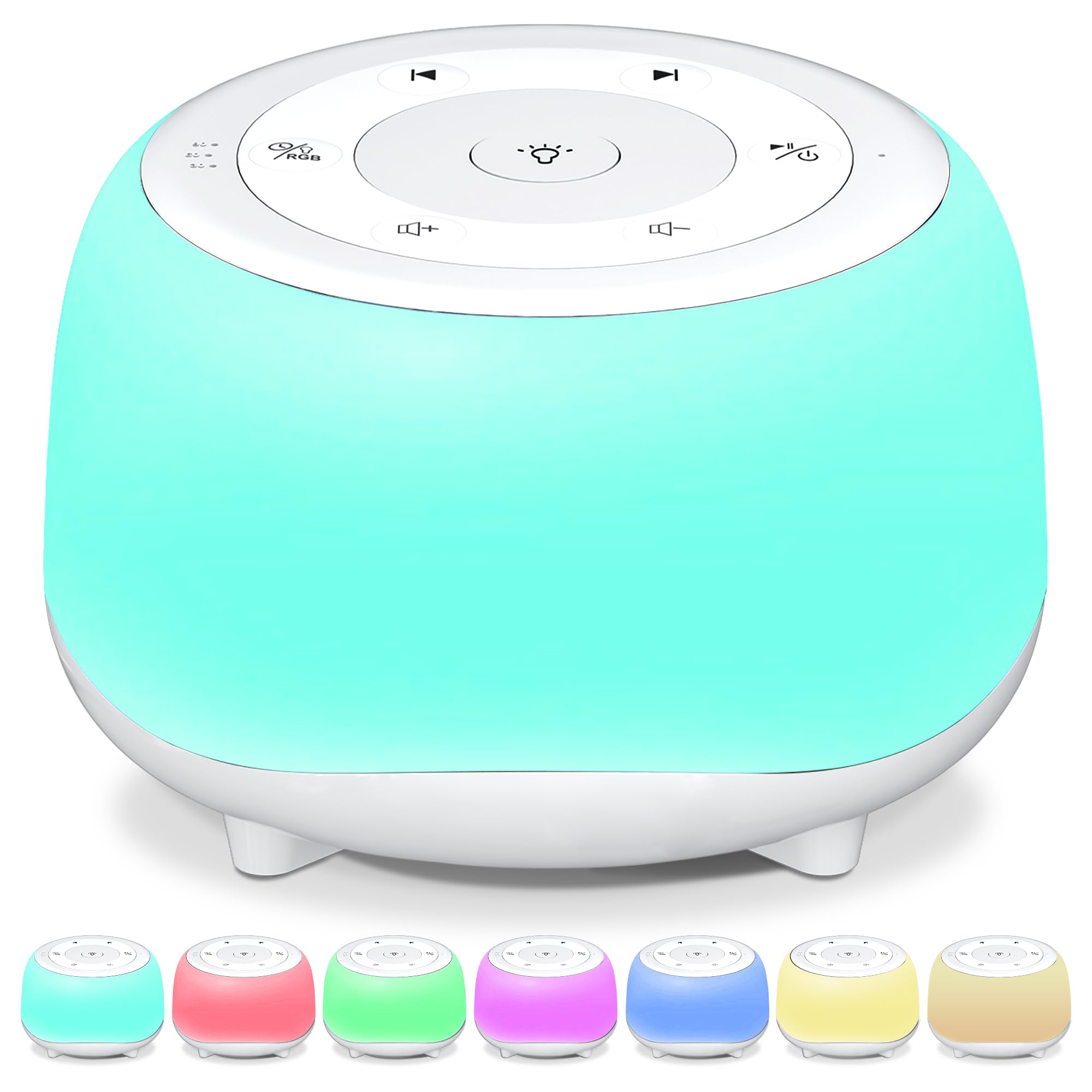 HEYAXA White Noise Sound Machine with 7-Color Night Light — 34 Soothing Sounds, Portable Sleep Aid