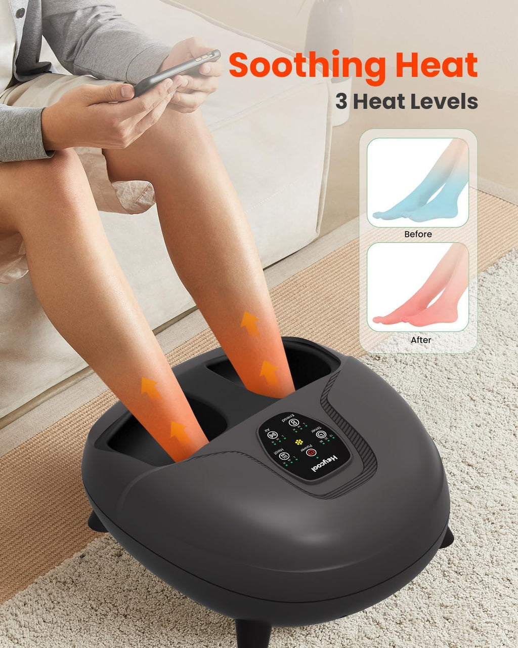 Heycool Shiatsu Foot Massager with Heat — Kneading, Remote, Size 14