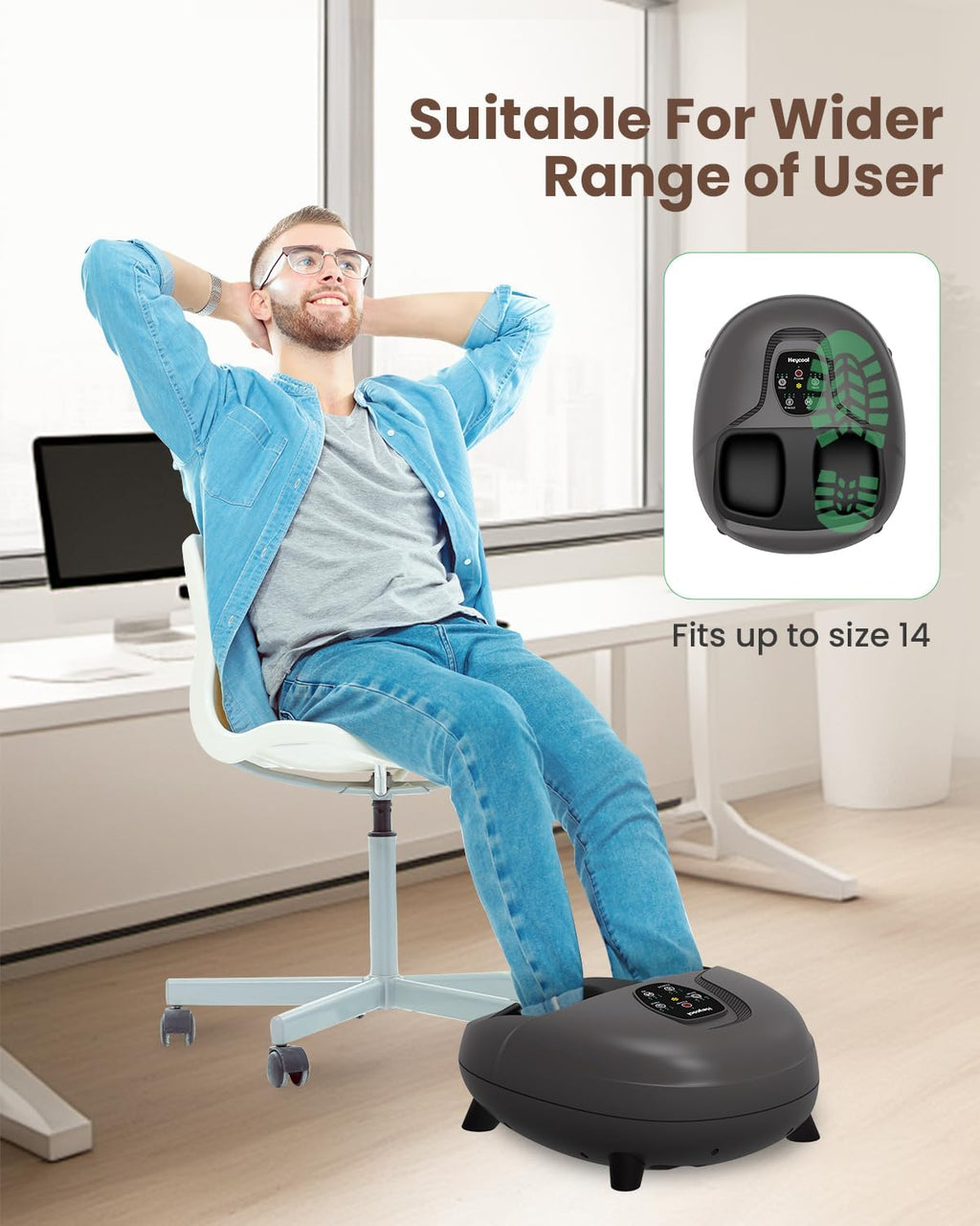 Heycool Shiatsu Foot Massager with Heat — Kneading, Remote, Size 14