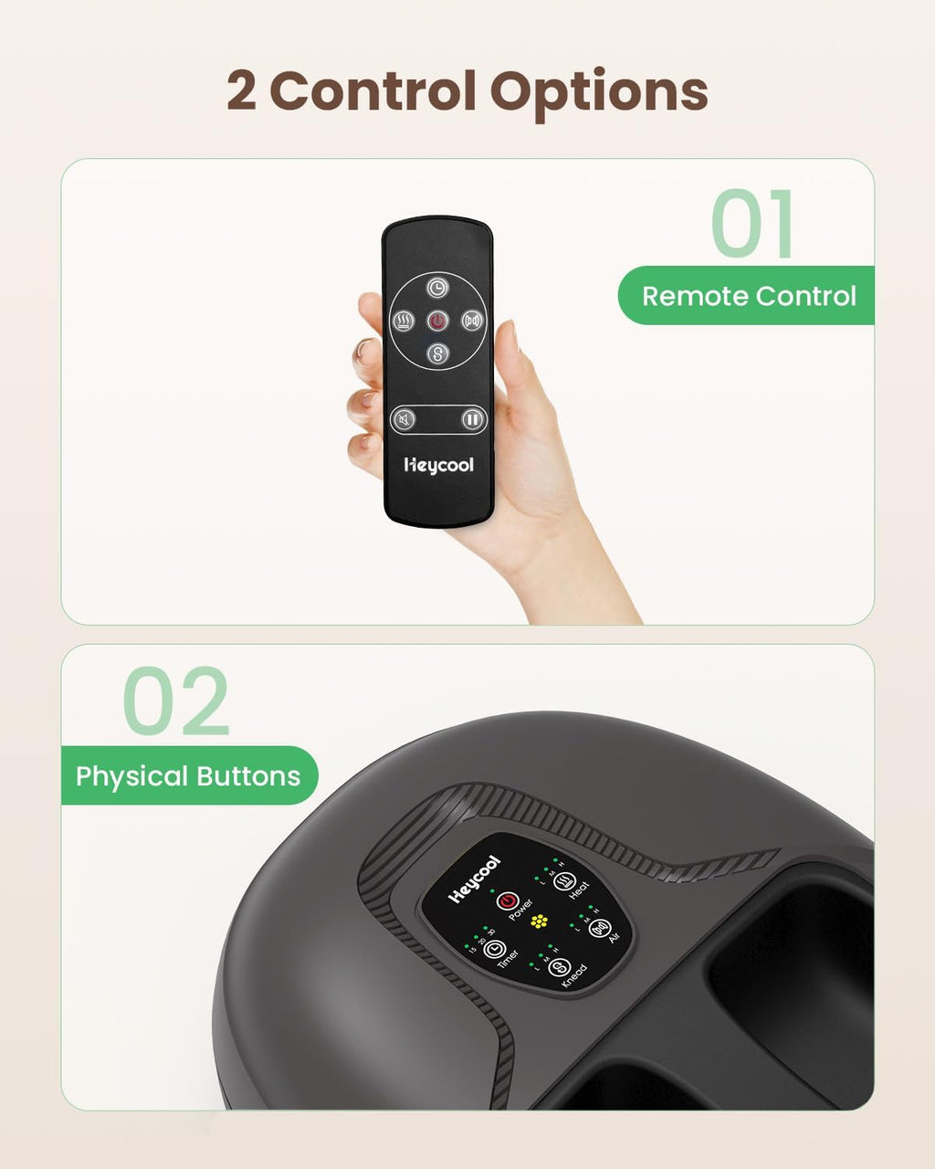 Heycool Shiatsu Foot Massager with Heat — Kneading, Remote, Size 14
