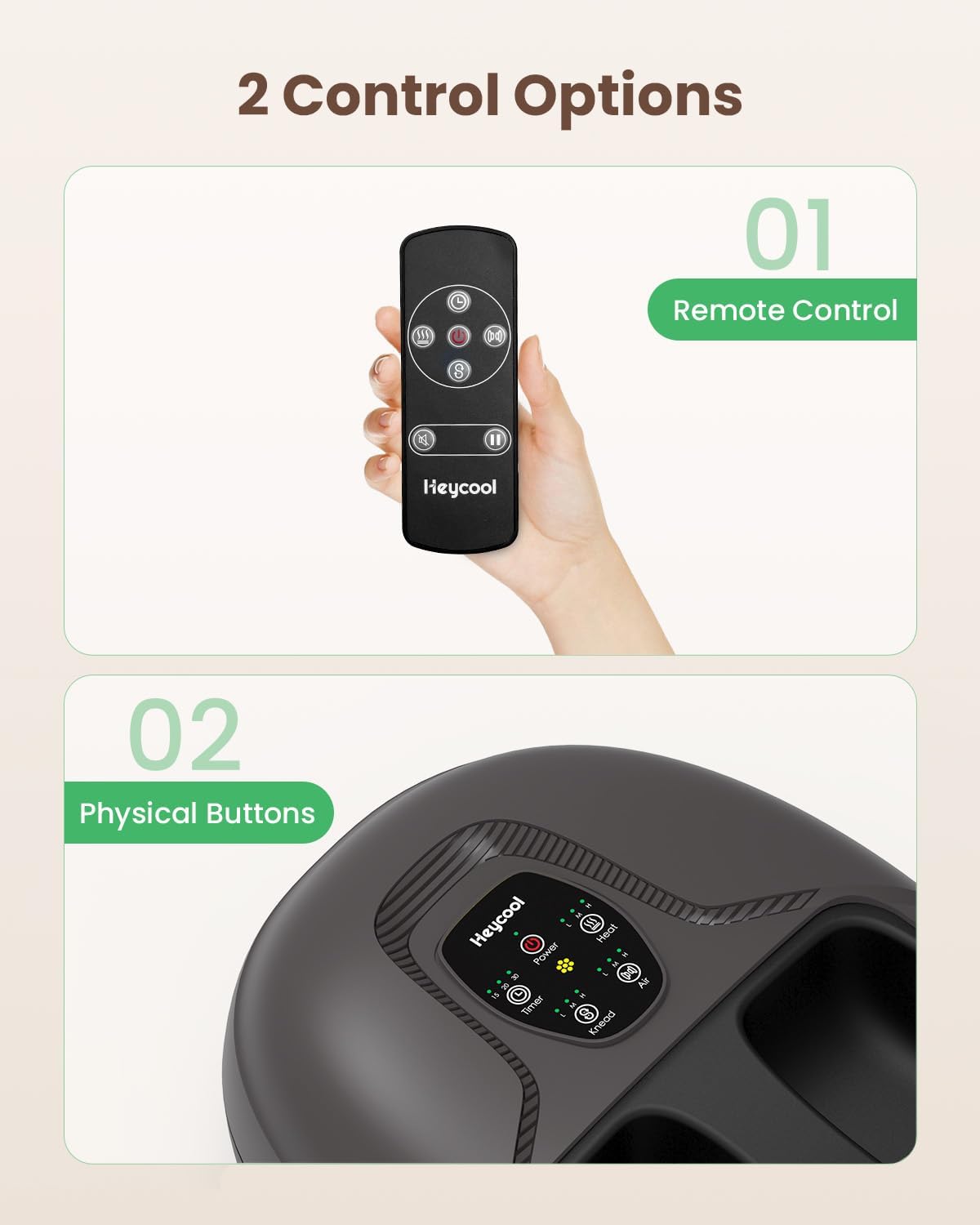 Heycool Shiatsu Foot Massager with Heat — Kneading, Remote, Size 14
